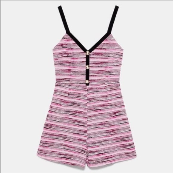 Zara Textured Weave Jumpsuit Pink Romper - Picture 5 of 16